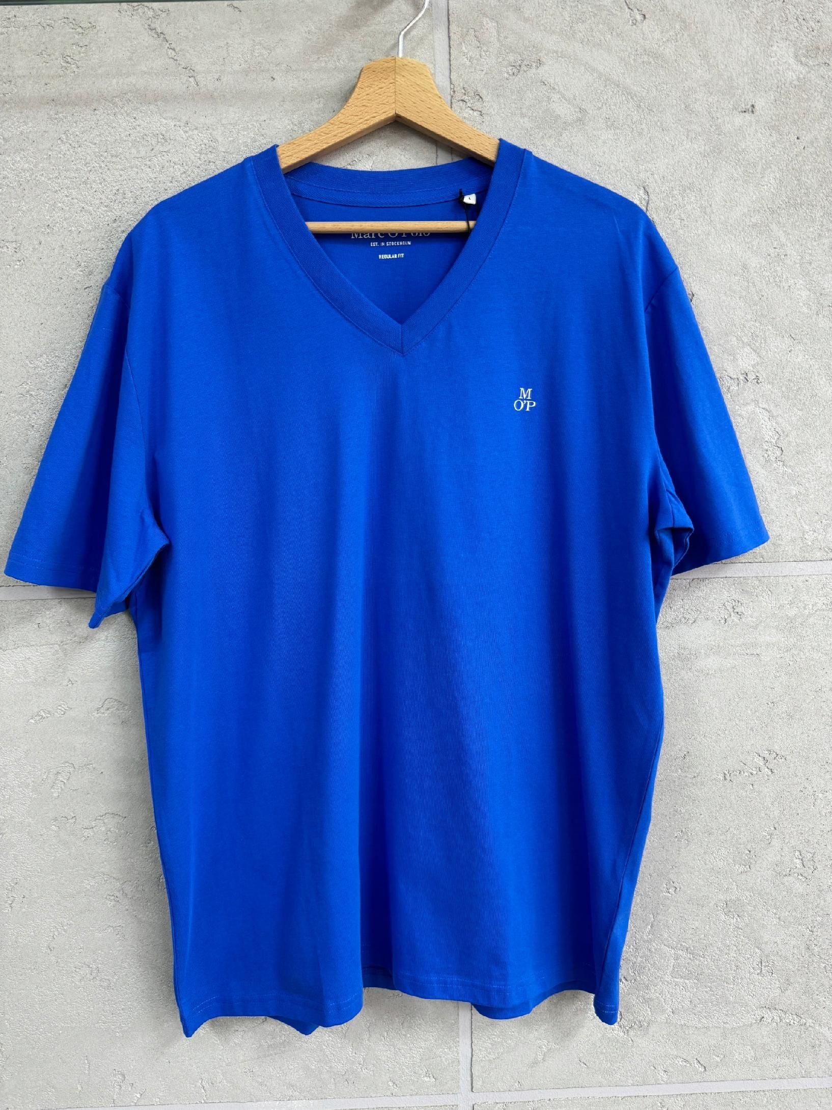 Marc O'Polo Niebieska Bluzka Męska T-shirt na Krótki Rękaw Dekolt M