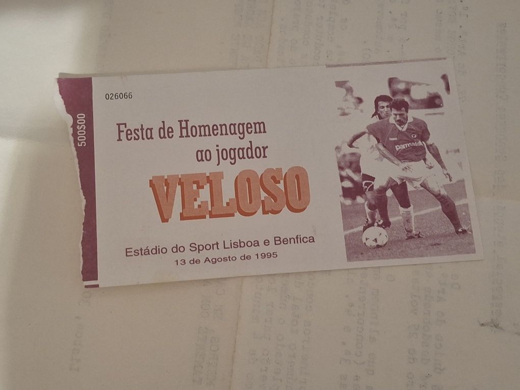Bilhete antigo futebol benfica despedida Veloso
