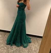 Butelkowa zieleń sukienka suknia wieczorowa XS syrenka cekiny koronka