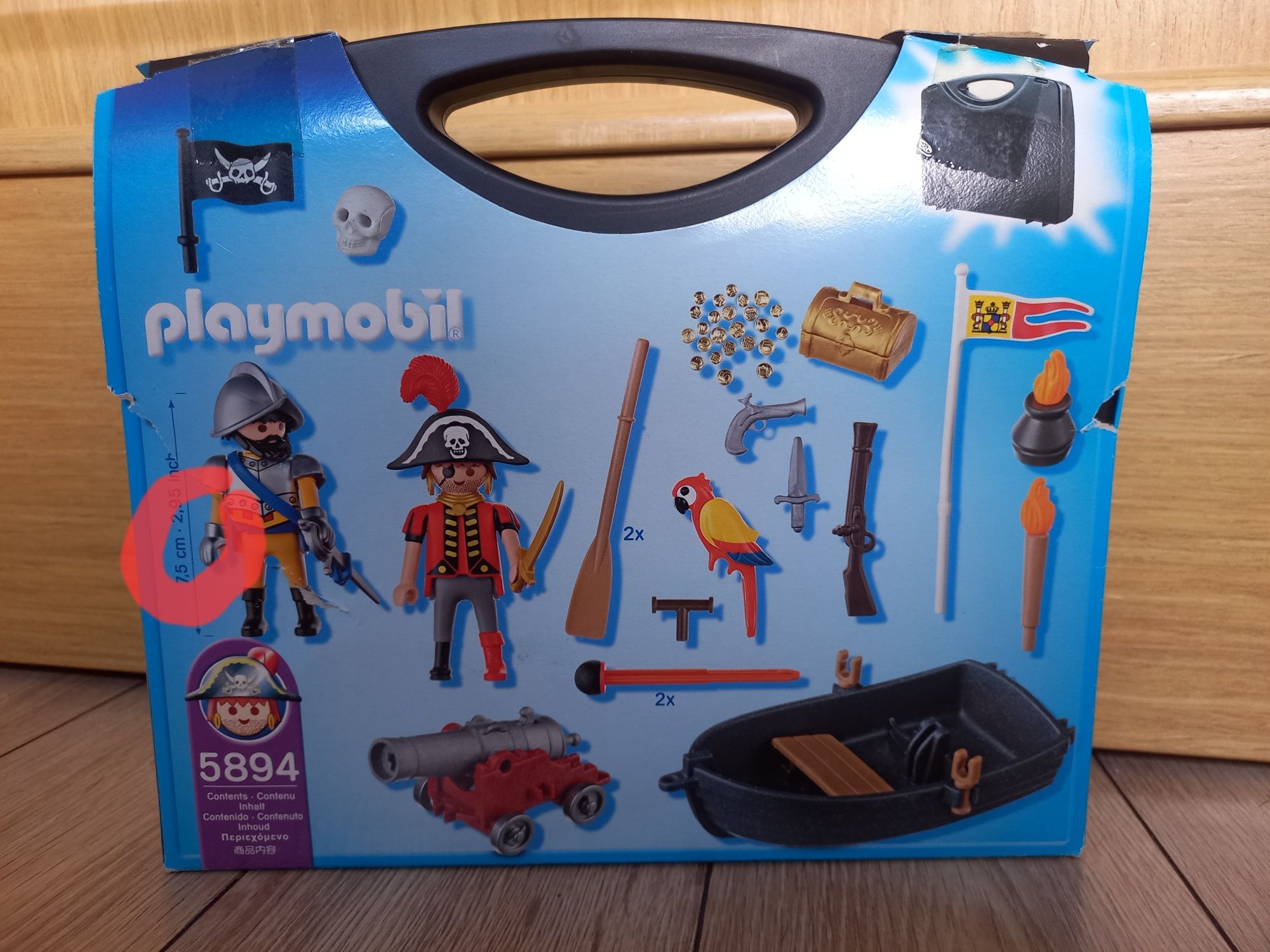 Playmobil Piraci 5894 Skrzynka: pirat z łódką, skarb, papuga, żołnierz