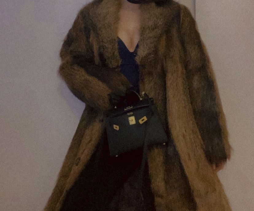 Futro długie naturalne brązowe L