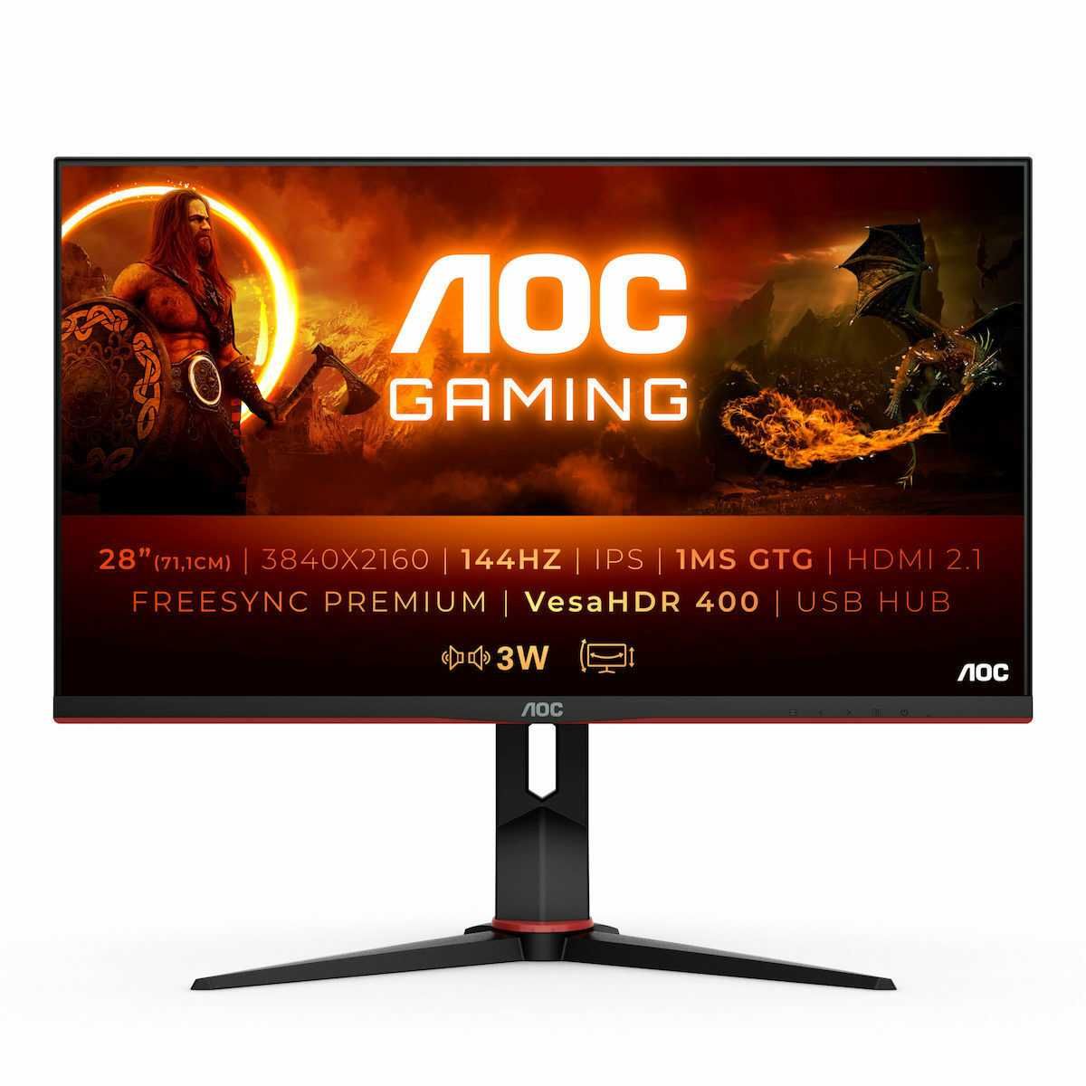 Monitor AOC U28G2XU2/BK 4K 144Hz, igła bez wad.