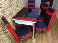 Стіл обідній Обеденный раздвижной кухонный стеклянный стол со стульями