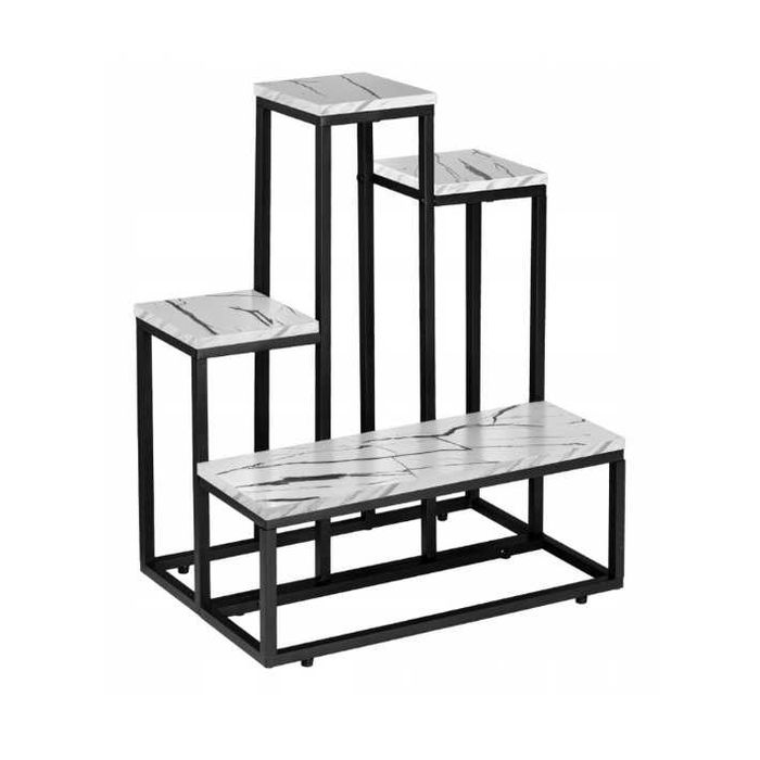 NOWY Kwietnik Metalowy 4 Półki Stojący Stojak Na Kwiaty Biały Marmur