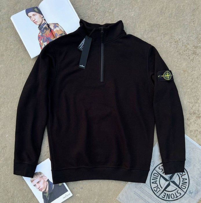 Чоловічий світшот/зіп худі/кофта Stone Island чорний/білий