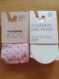 2 szt rajstopy Calzedonia kids 8/10 kremowe róże i różowe w kropki