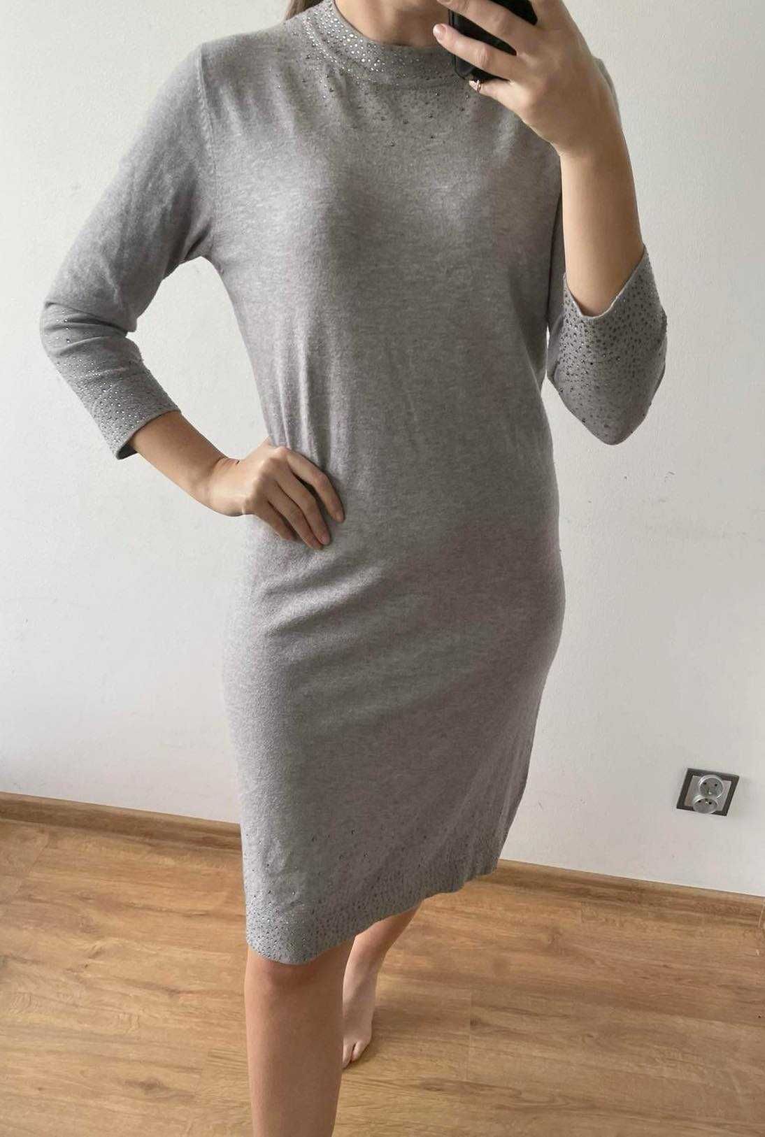 Quisque sukienka sweterkowa sweter szary 38 m l