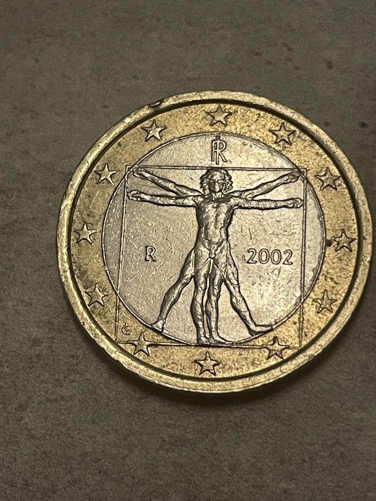 1 euro destrukt Włochy 2002 Leonardo da vinci błąd menniczy