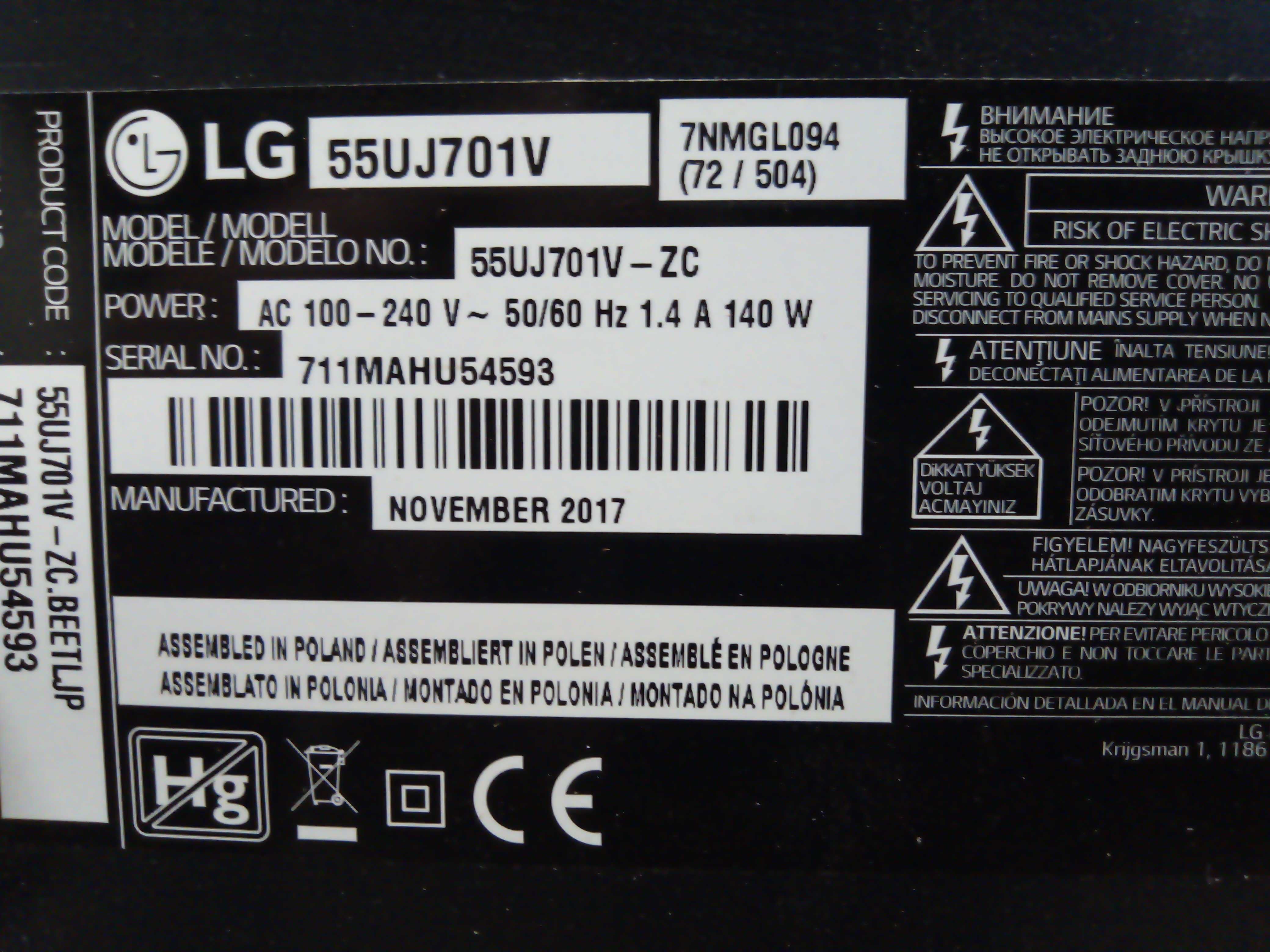 LG 55uj701v podświetlenie matrycy LED