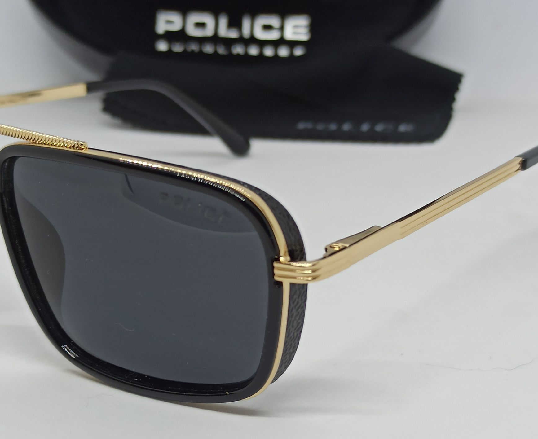 Police стильные мужские очки  черные с золотом поляризированые в футл