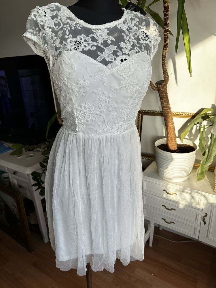 Biała tiulowa koronkowa sukienka mini 42 xl asos