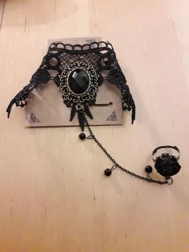 Choker pierścionek koronka Gothic punk lolita zestaw