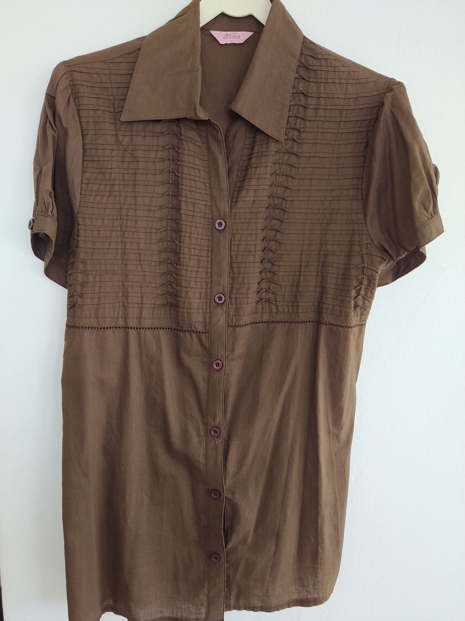 Blusa castanha com bordado - Lina - Tamanho L