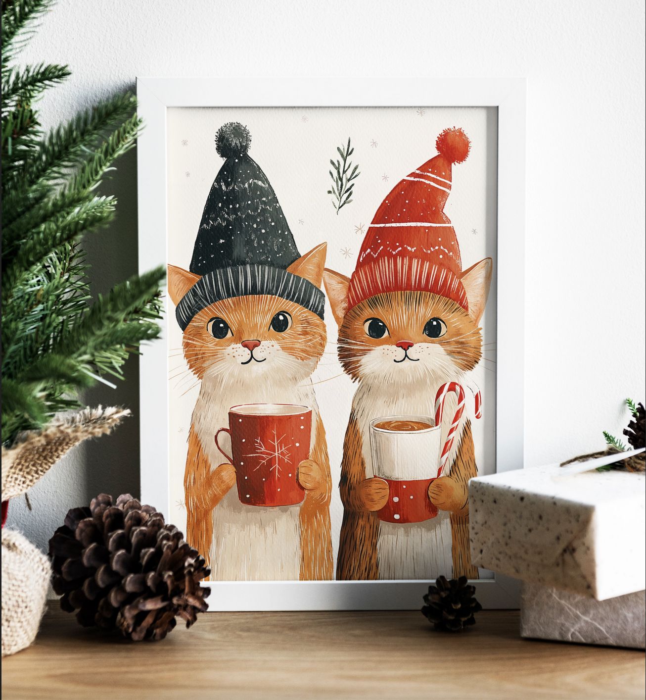 Plakat Plakaty 60x80 Kotki Świąteczny Zimowy Boże Narodzenie Święta