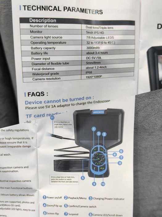 Kamera endoskopowa inspekcyjna 20 m, HIACINTO 5" SUPER JAKOŚĆ