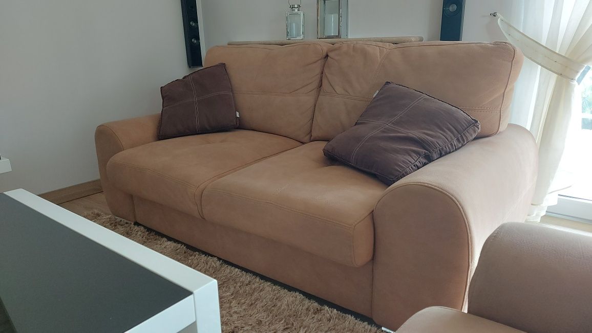 2x sofa 180 pufa 60 komplet wypoczynkowy beżowy