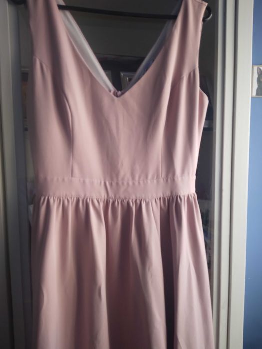 Sukienka maxi 38 M Katniss wieczorowa wesele damska pudrowy róż długa