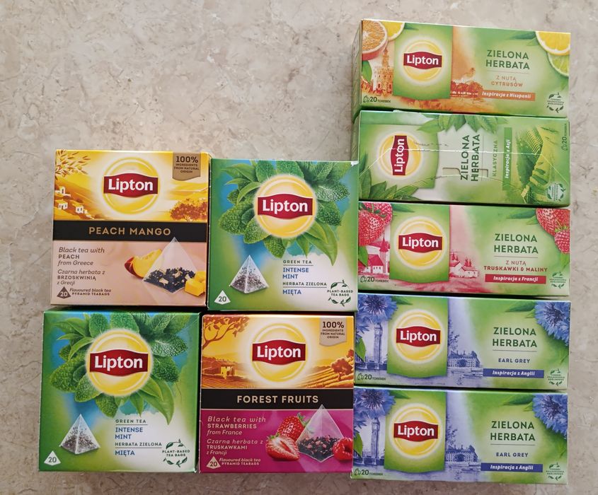 Zestaw 9 opakowań herbat Lipton nowe
