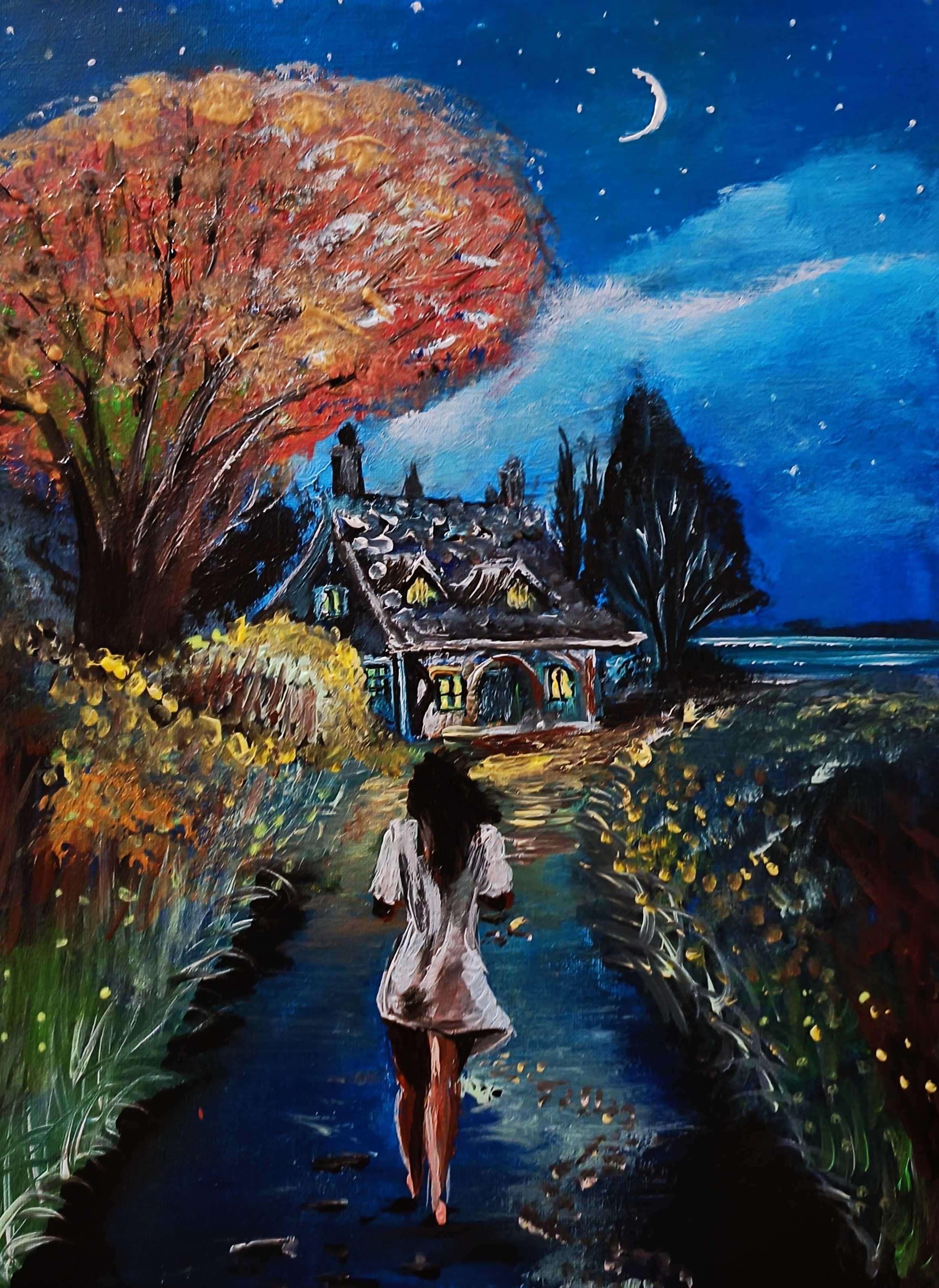 night summer walk obraz ręcznie malowany