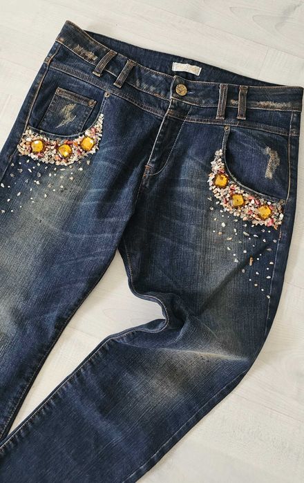 JUSTOR dzinsy zdobione włoskie roz L/XL