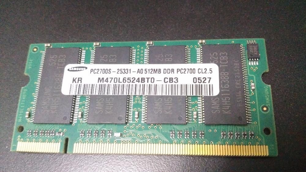 2 Memórias SoDimm DDR Samsung PC2700 de 512MB CL2.5