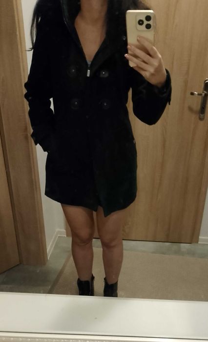 Płaszcz wełniany zimowy rossodisiera 38 m zielony  kaptur futerko