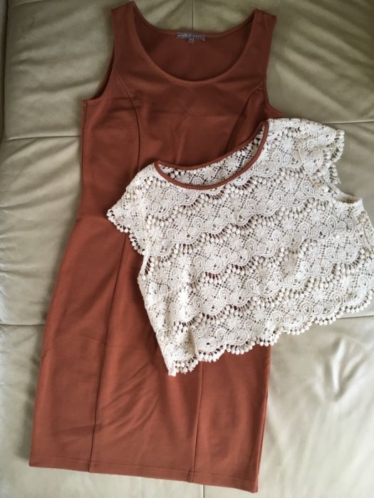 Nowa Mint&Berry boho zalando sukienka z ażurowym bolerkiem 36 S brąz M