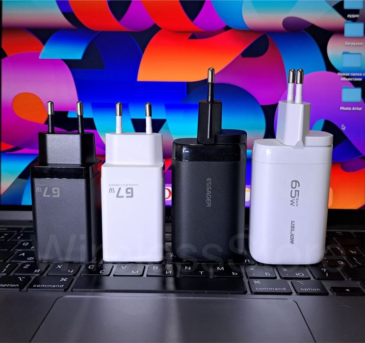 Швидка GaN зарядка 65w 67w Asometech, Essager, Baseus, Toocki 33w 100w