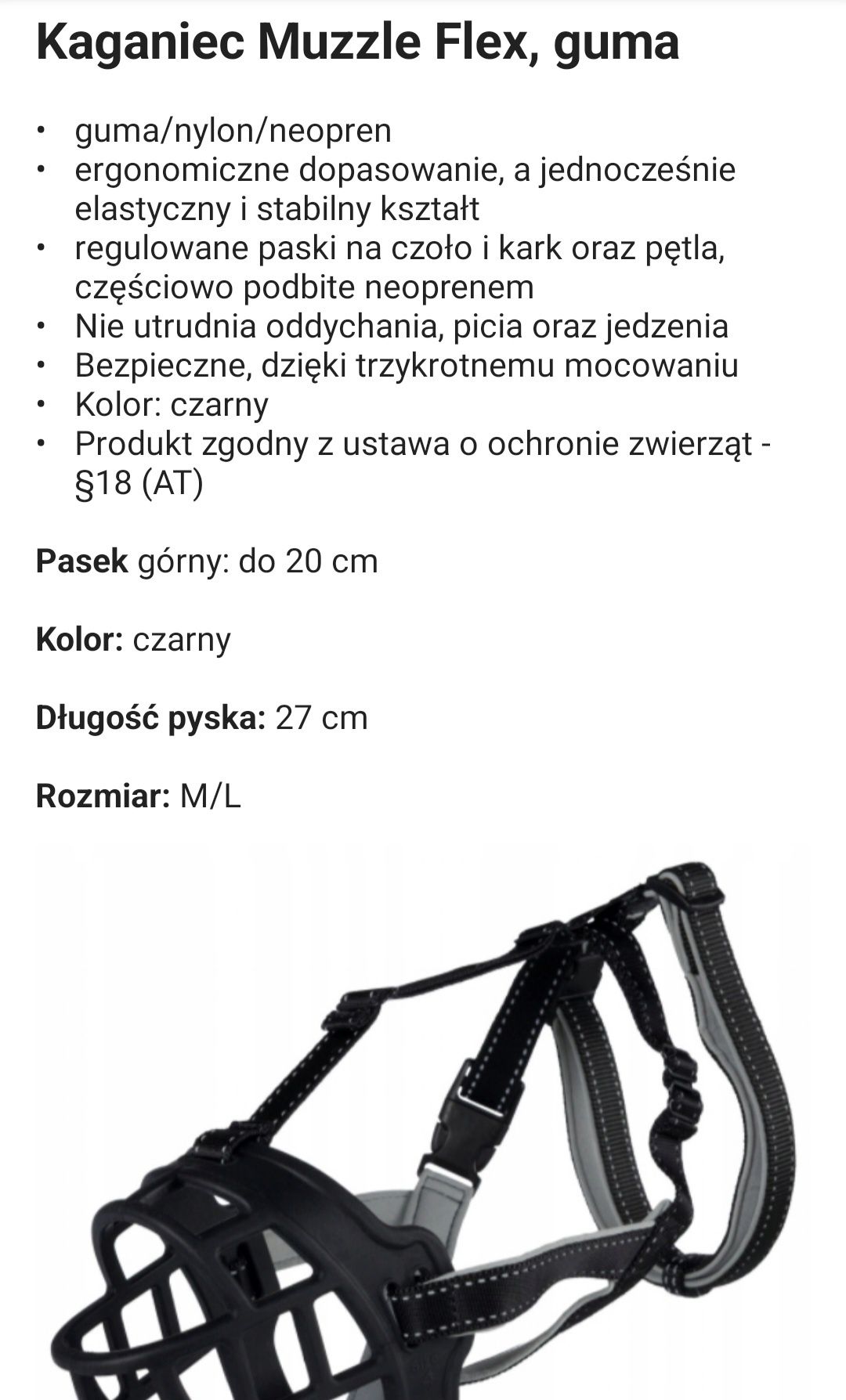 Kaganiec fizjologiczny trixie muzxle flex M/L