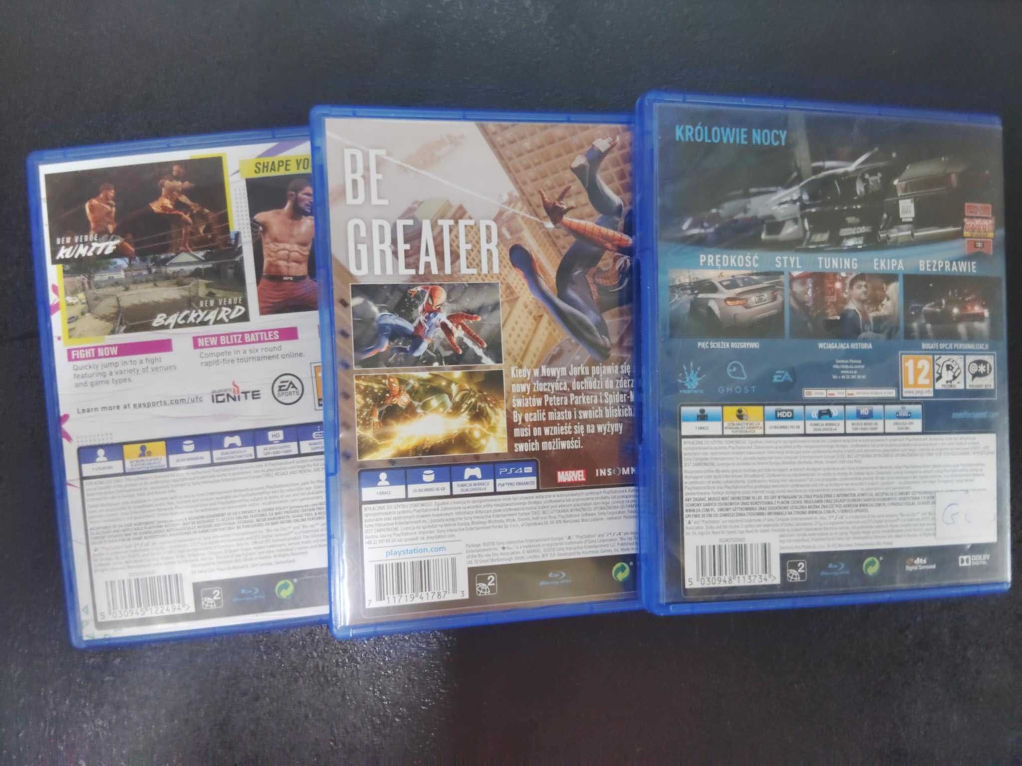 Zestaw 3 gier PS4 UFC 4, spiderman, nfs
