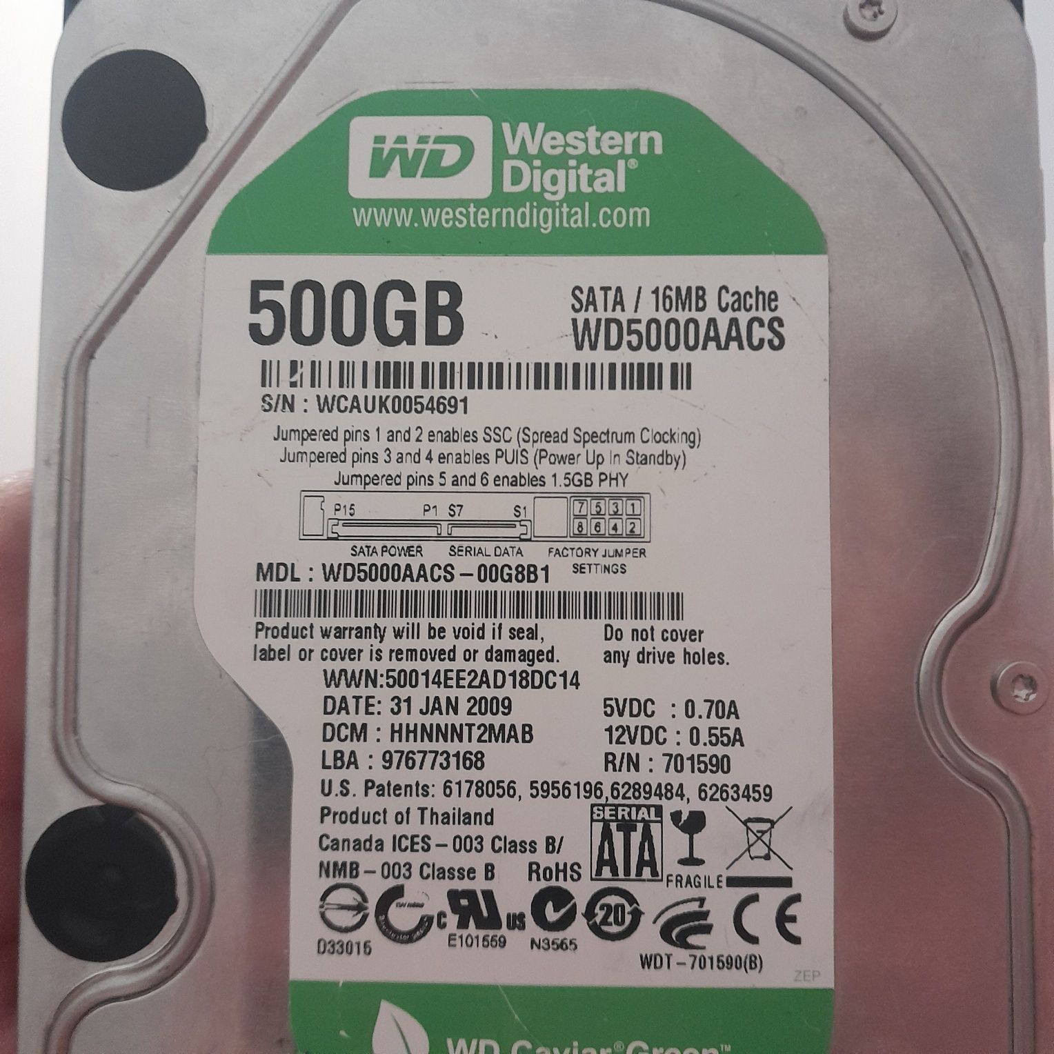 Жорсткий диск Вінчестер HDD 500 Gb / Гб Western Digital Green
