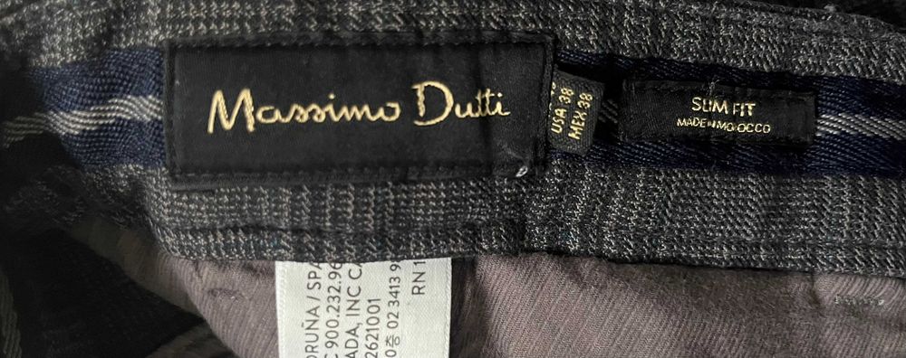 Brązowe materiałowe spodnie Massimo Dutti w lekką kratę rozmiar 185/94