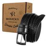 Skórzany pasek męski do garnituru klamra pleciony - Rovicky 115