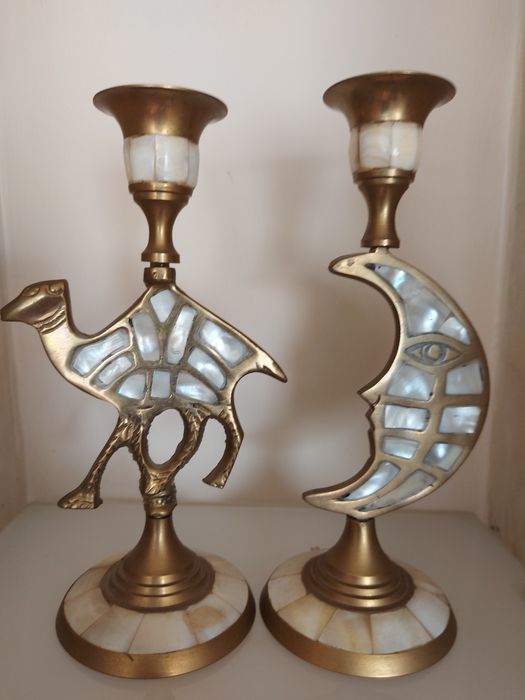 Dwa swieczniki mosiadz