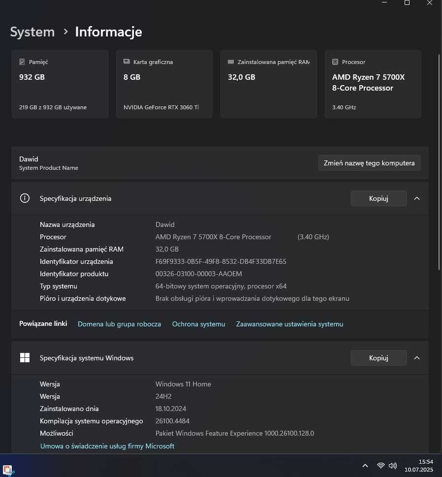 Komputer Gamingowy | Ryzen 7 5700X | RTX 3060 TI | 32 GB | 1 TB