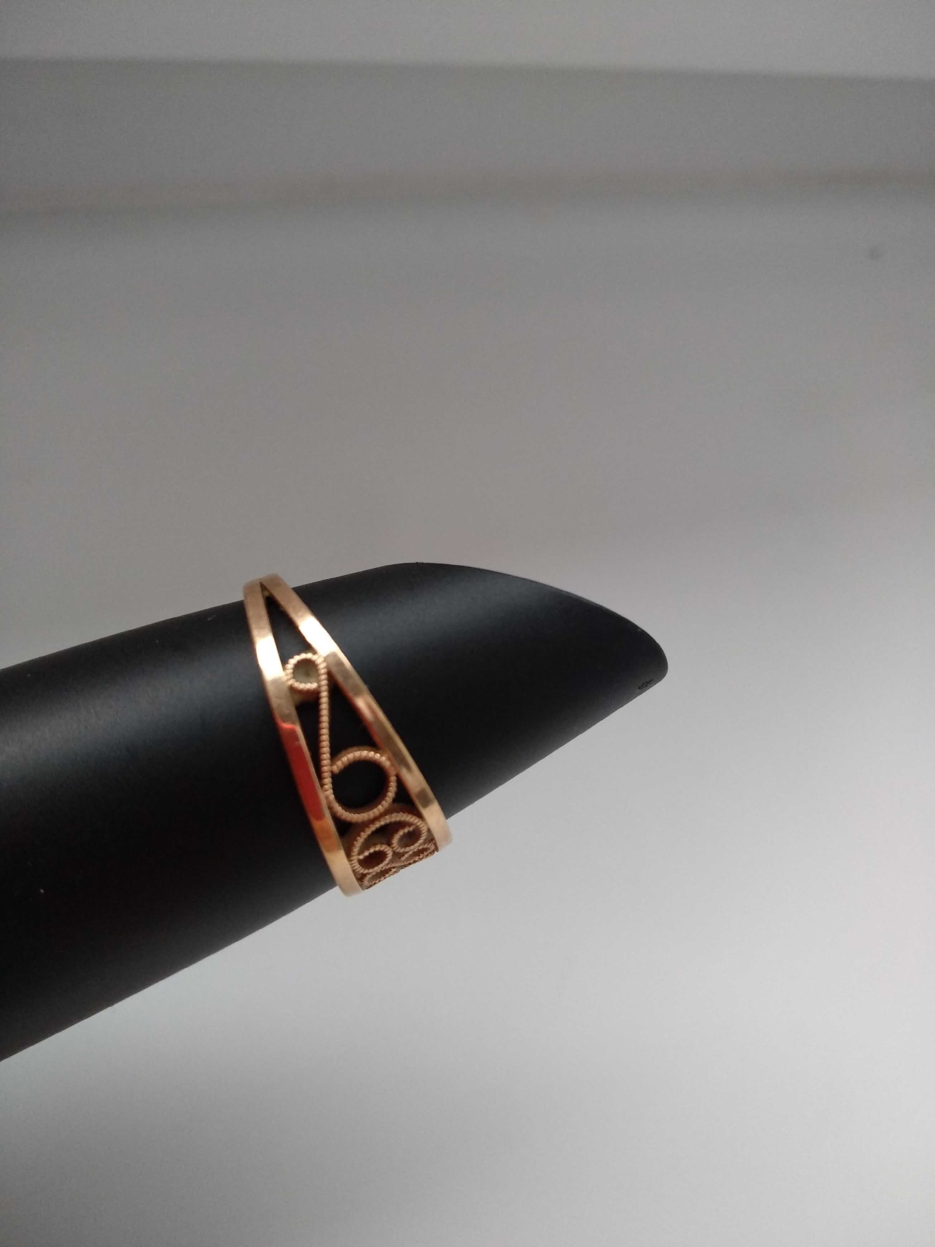 Pierścionek złoty 585 ażurowy filigran obrączka handmade