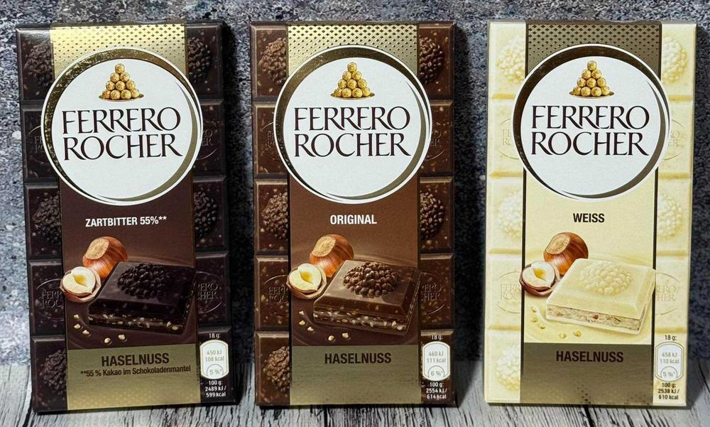 Шоколад Ferrero Rocher.Фереро 90 г чорний,молочний і білий з горіхом