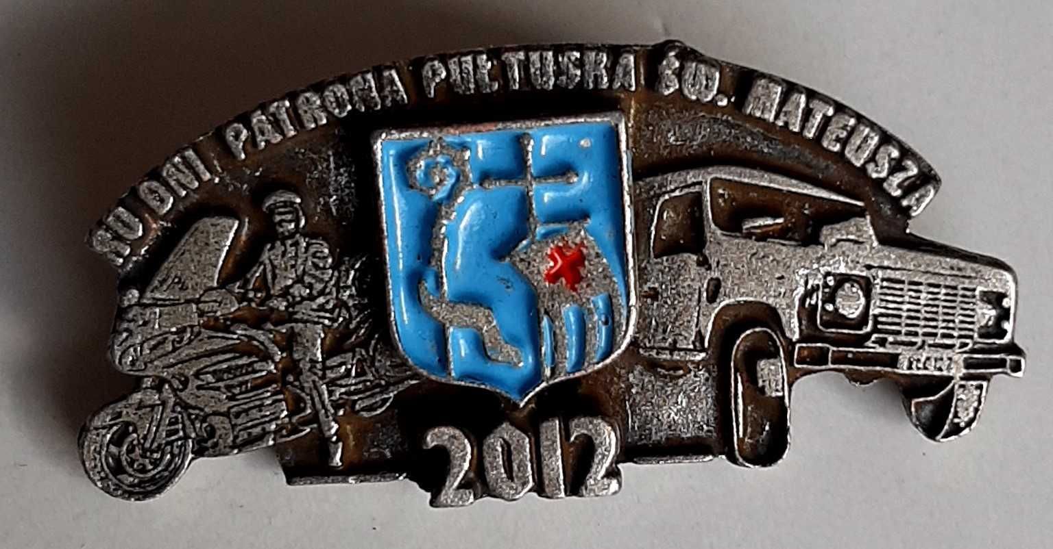 Pin motocyklowy 80 dni Patrona Św. Mateusza Pułtusk Herb