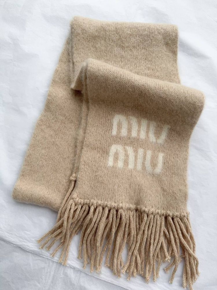 Шарф Miu Miu люкс 1:1 сірий та бежевий