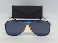 Gucci очки мужские сине бежевая оправа линзы черные в золотом металле