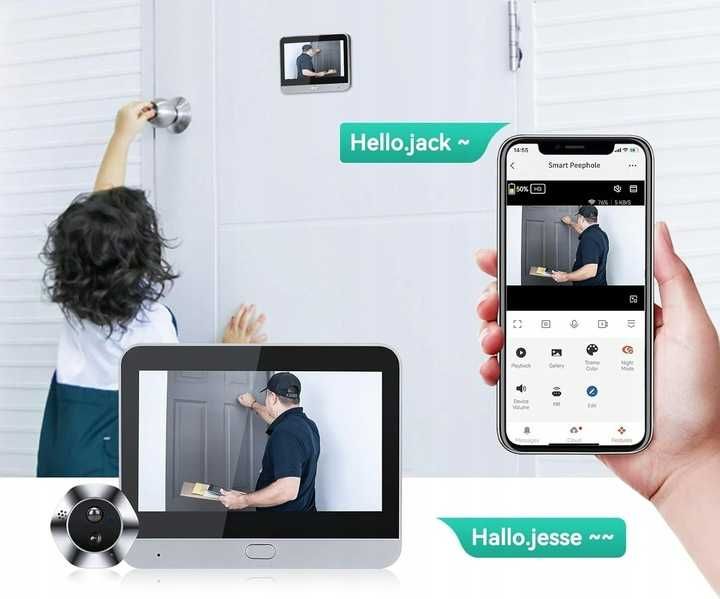 Wizjer Do Drzwi Z Monitorem Wifi 4,3" 5000 mAh Kamera 1080p