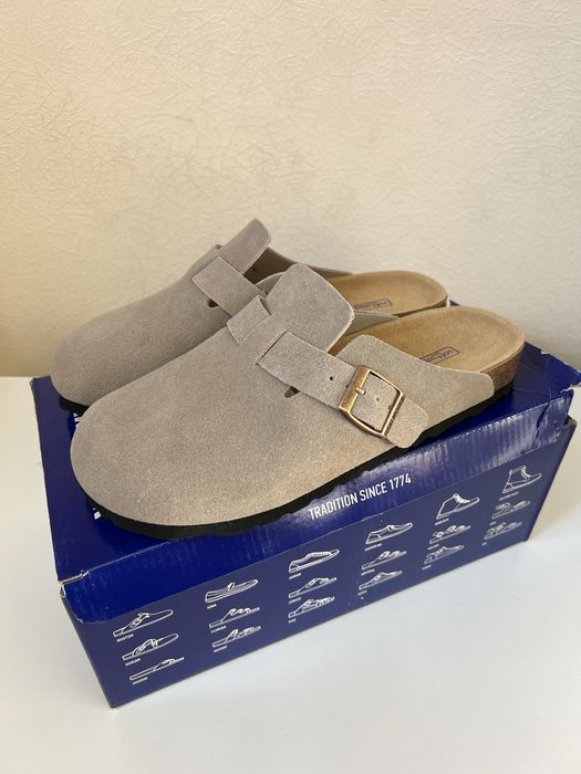 Birkenstock Boston сірі, розмір 38 (замшеві шльопанці)