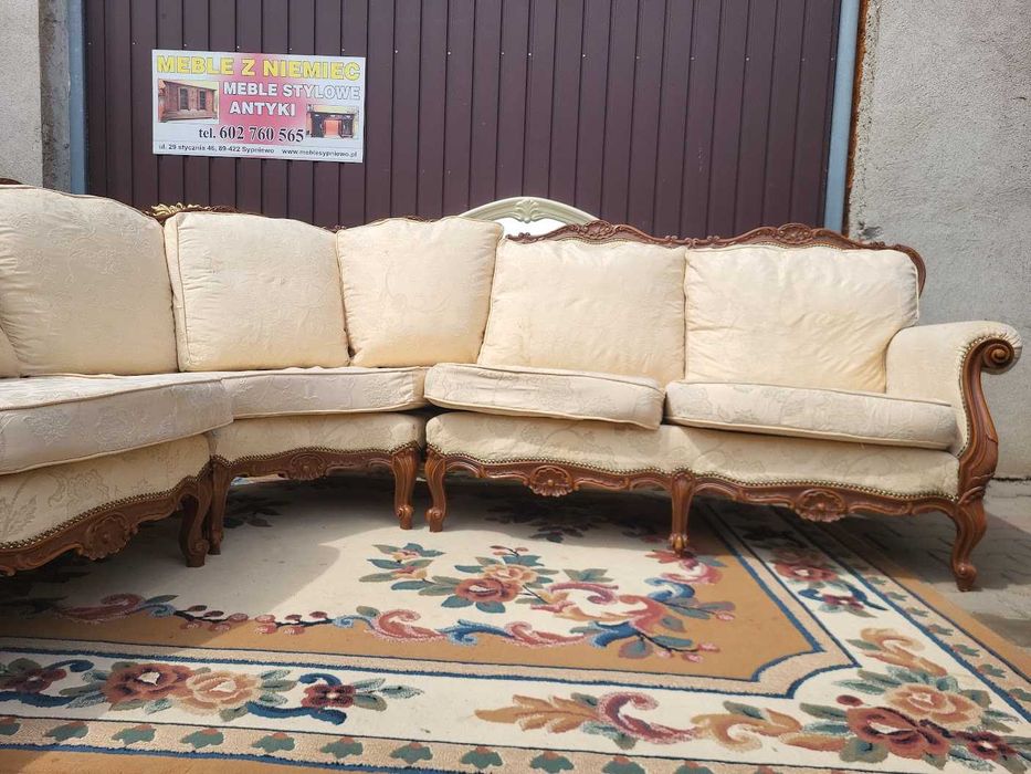 Piękny komplet wypoczynkowy narożnik fotel ludwik chippendale