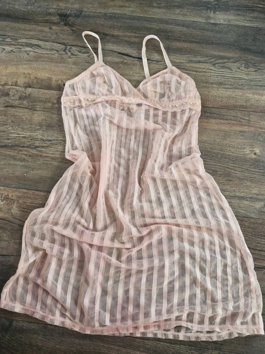 Prześwitująca przezroczysta Brzoskwiniowa haleczka piżamka koszulka