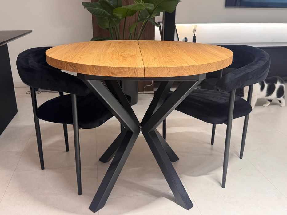 Stół okrągły loft, dębowy blat, LoftYa Grandę Rotondo I rozkładany