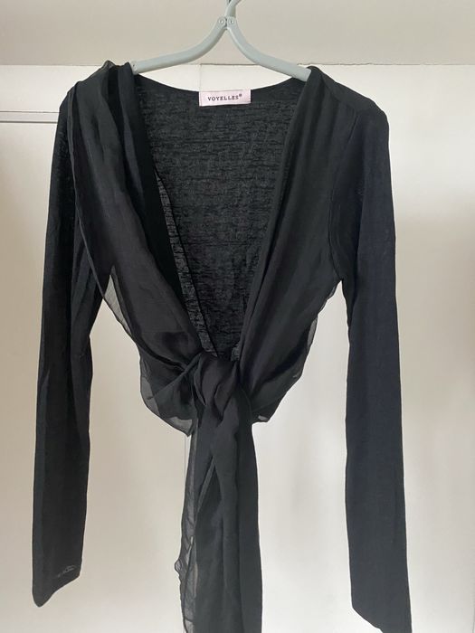 Накидка блузка чорна жіноча із завʼязками болеро топ