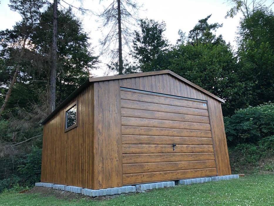 Garaż blaszany 4x5, drewnopodobny, profil zamknięty. PRODUCENT