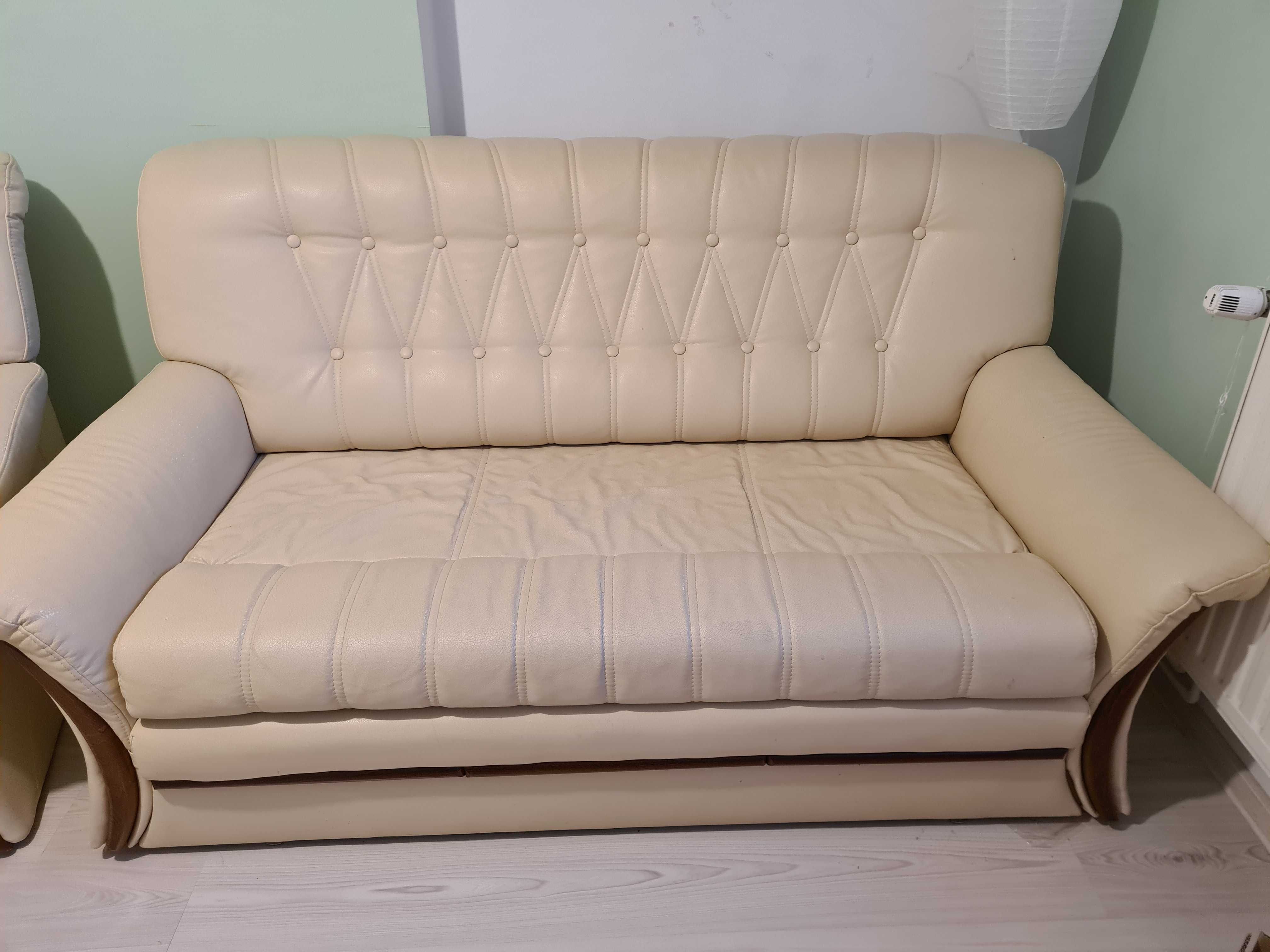 Kanapa łóżko sofa fotel komplet wypoczynkowy eko skóra solidny