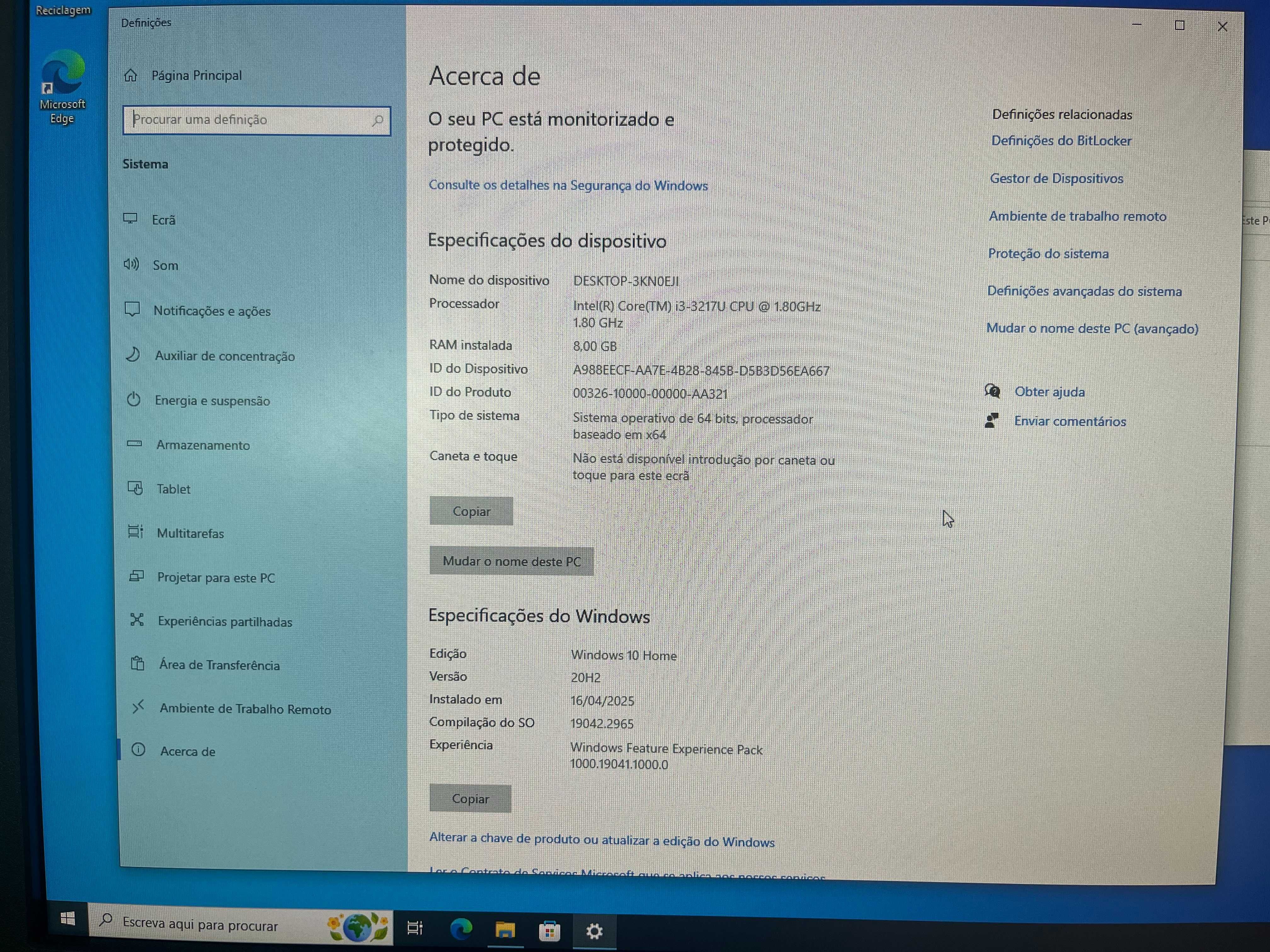 Computador NUC Intel i3-3217U