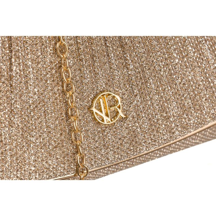 brokatowa, złota kopertówka damska z tkaniny syntetycznej - rovicky